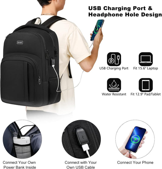 School Backpack for Teen Boys, 15.6 Inch Anti Theft Laptop Bookbag with USB Charging Port, Water Resistant College - Travel Backpack Ergonomic, Fits Notebook, Men Women