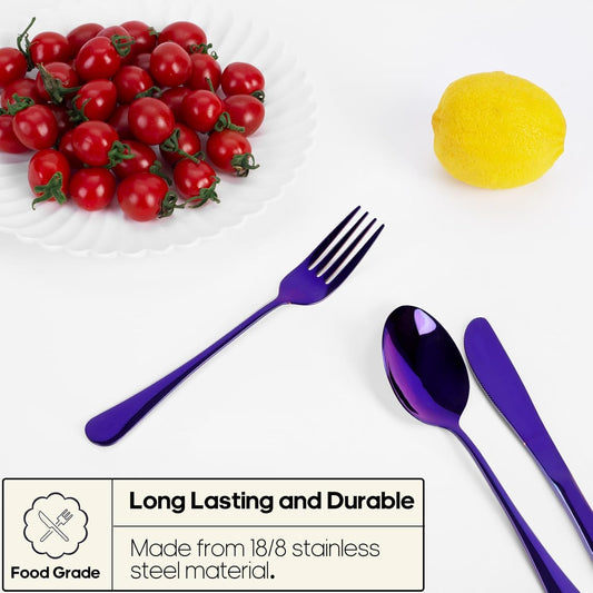 Travel Utensils with Case, Quatish Portable Silverware Set for Work, Stainless Steel Reusable Travel Cutlery Set, Fork and Spoon Set for Camping, EDC Gadgets, Lunch Box for Men, Purple