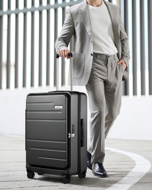 LUGGEX 28 Inch Luggage with Spinner Wheels, Expandable PC Hard Shell Checked Suitcase with Front Opening, Lightweight (Charcoal Metallic, 28 Inch)