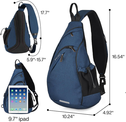 mixi Sling Bag Men Backpack Unisex One Shoulder Bag Hiking Travel Backpack Crossbody with USB Port for Men Women Versatile Casual Daypack-17 inch,Dark Blue