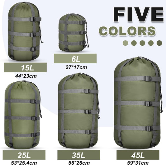 5 Pack Compression Stuff Sack 5 Assorted Size Sleeping Bag Stuff Sack Ultralight Sleeping Bag Cover Space Saving Gear for Travel Outdoor Camping Hiking Backpacking