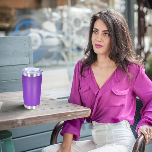 20 oz Tumbler with lid Double Wall Vacuum Insulated Tumblers Stainless Steel Coffee Mug Travel Coffee Tumbler Powder Coated Tumbler Cup Keep Hot&Cold - (PurPle 1 Pack)