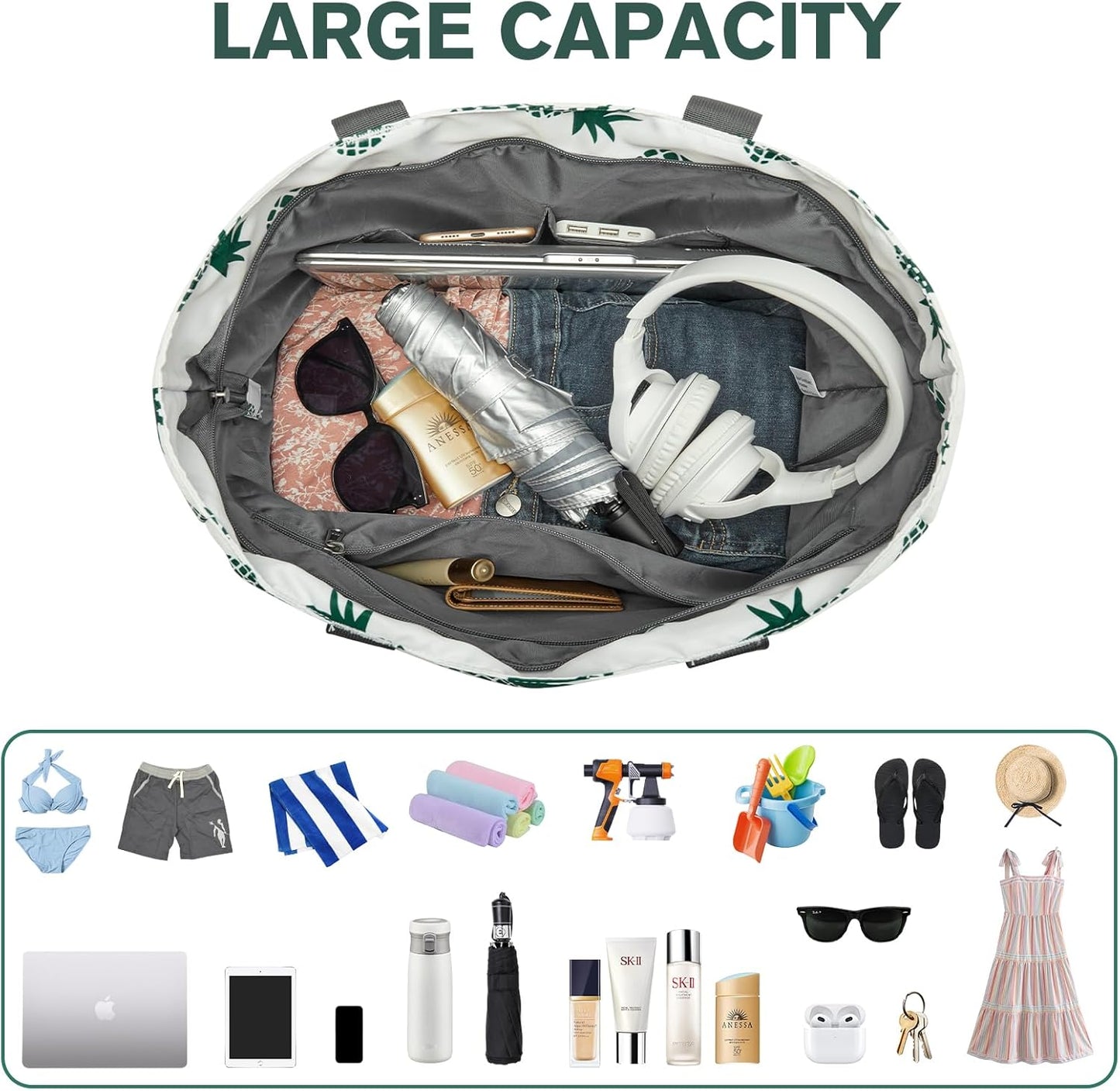 G4Free Beach Bag, Waterproof Sandproof Beach Tote Bag, Large Capacity Foldable for Women