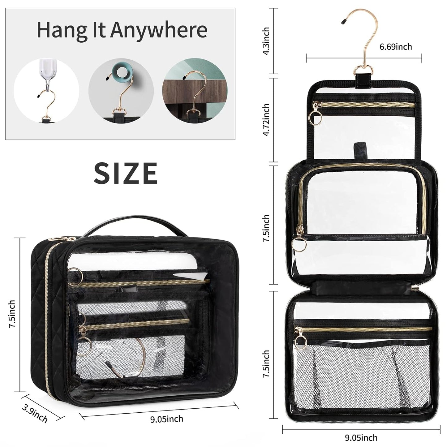 CUBETASTIC Clear Toiletry Bag, Transparent Travel Makeup Bag Small Hanging Travel Bag Portable Cute Cosmetic Organizer Waterproof Make Up Case