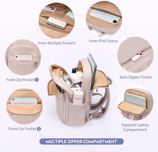 Hiking Travel Backpack for Women Casual Business Weekender Multilayer Laptop Bag,16 Inch,Pink