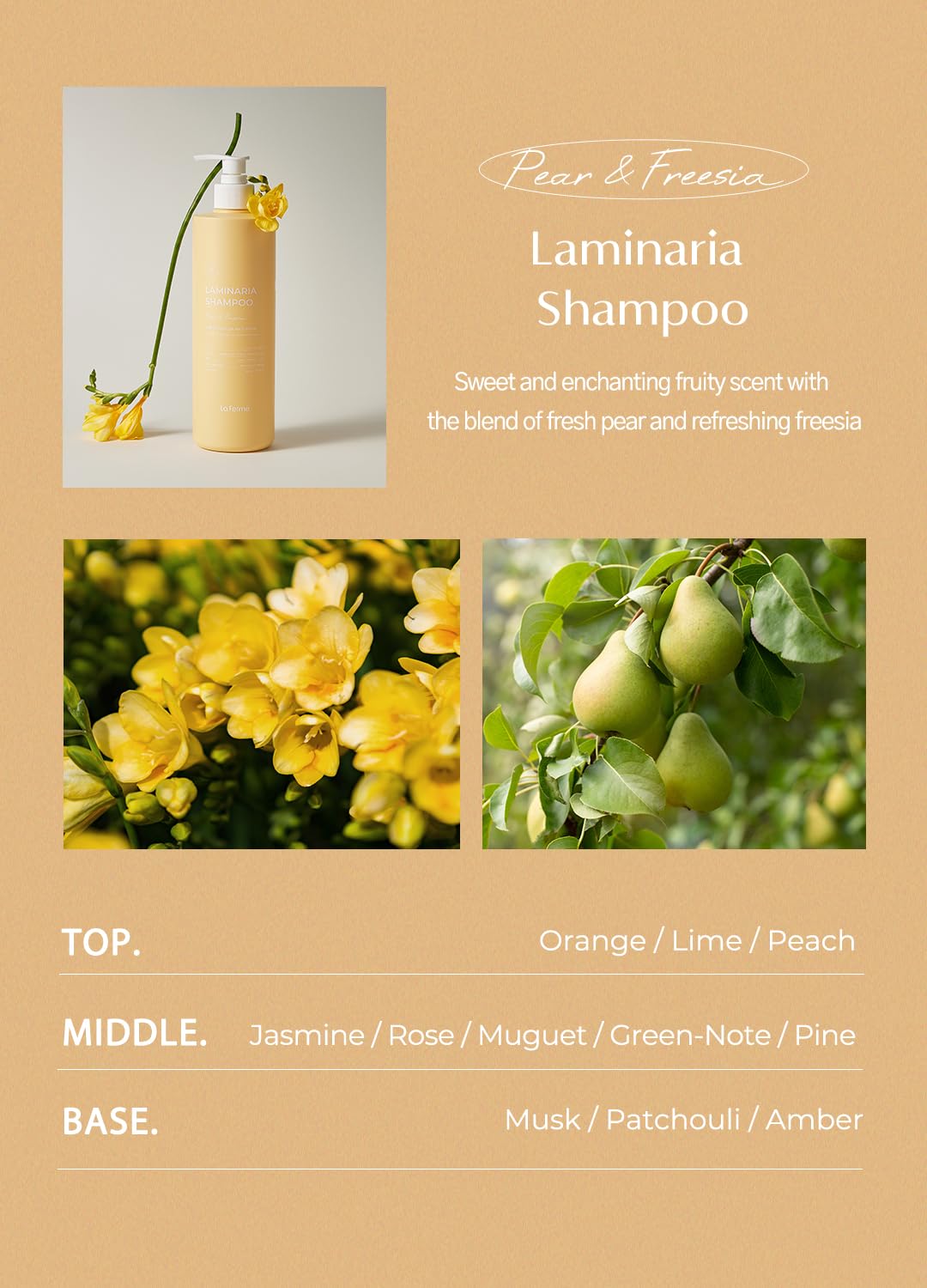 laferme Laminaria Shampoo with Organic Ingredient, Korean Clarifying Shampoo, Hydrating for Dry Hair, Strengthening for Weak Hair, Sulfate & Paraben-Free, for Women & Men, 33.8 FL OZ, Pear & Freesia