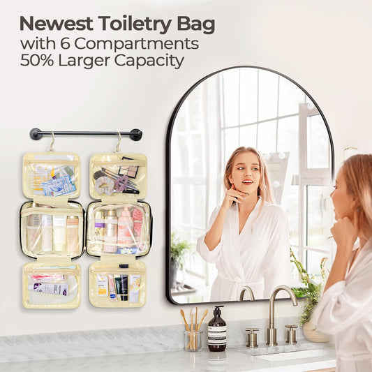 Hanging Travel Toiletry Bag for Women Detachable Toiletry Bag with 6 Compartments Large Makeup Bag Cosmetic Organizer for Bathroom Shower Business Trips Camping,Black