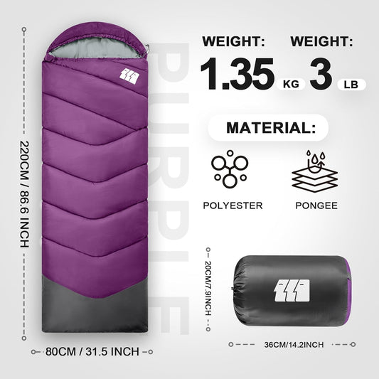 Sleeping Bags for Adults Cold Weather,Portable, Waterproof,Lightweight Sleeping Bag for Tall Girls Boys with Compression Sack for Warm Camping, Hiking, Outdoor & Indoor