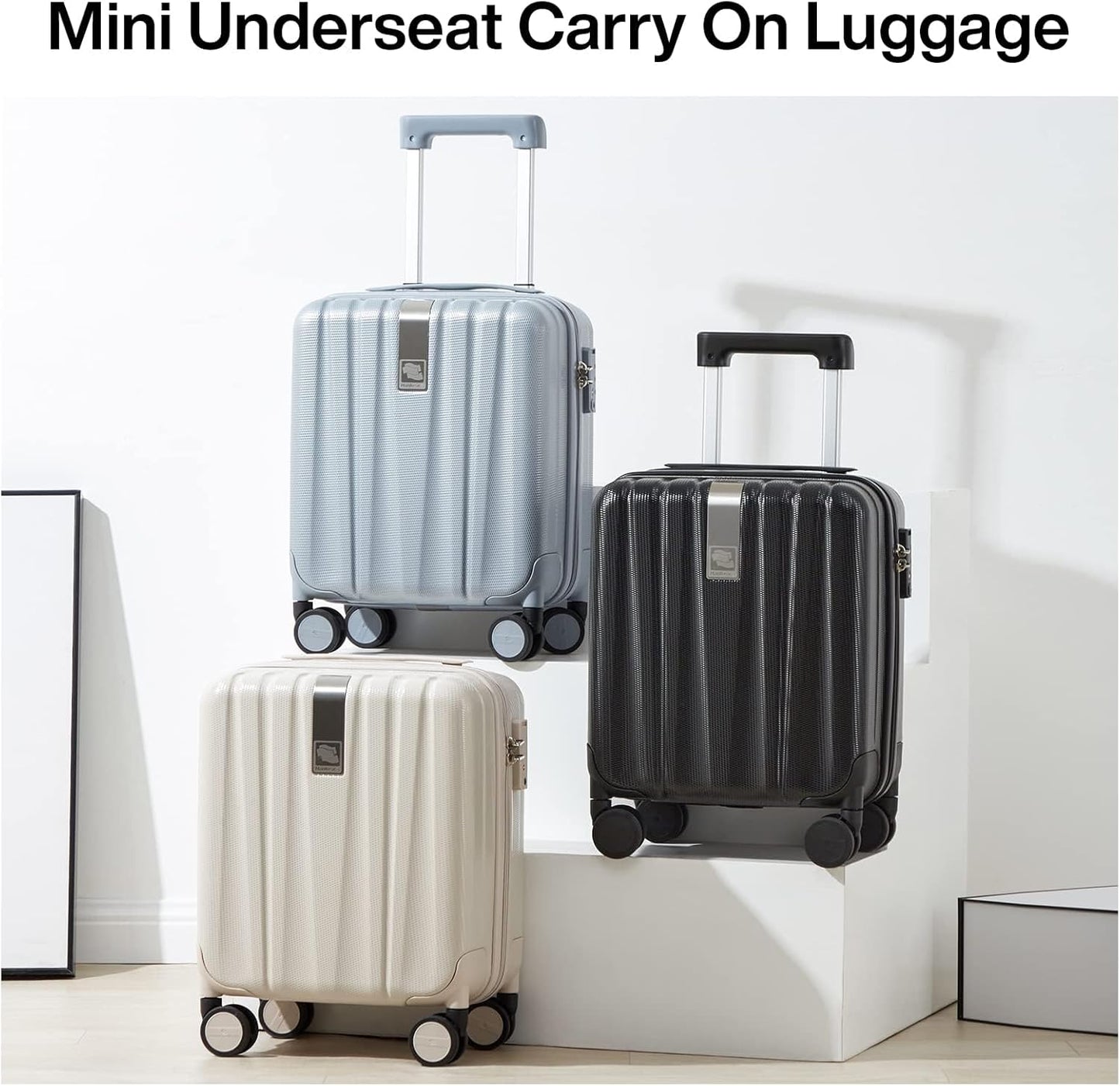 Hanke 14 Inch Underseat Carry On Luggage with Wheels Hard Shell Suitcases Carry On Bag Lightweight Small Mini Suitcase Tsa Luggage for Travel.(Jet Black)