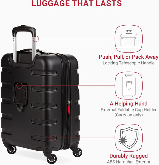 SwissGear 7366 Hardside Expandable Luggage with Spinner Wheels, Black, Carry-On 19-Inch