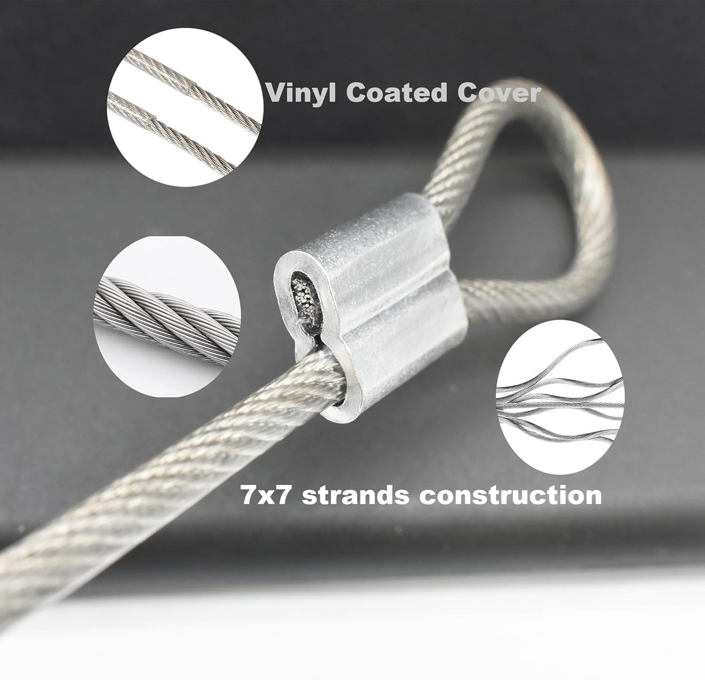 10 Pcs 5mm Wire 12 inch Vinyl Coated Stainless Steel Cable with Loops Short Wire Rope Lanyard Lock Security Chain Link for Outdoor Gates, Clear(5mm x 12 inch)