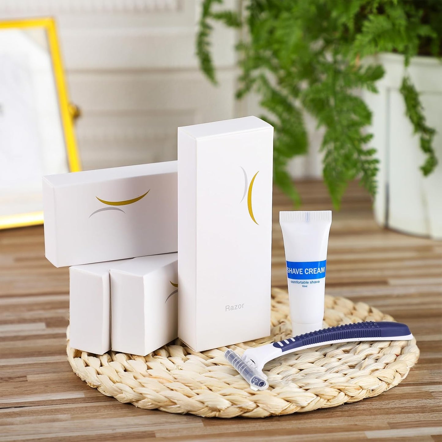 Hushee Shave Kit Bulk Travel Shaving Cream Disposable Twin Blade Razors and Cream Individually Wrapped Smooth Razor with Clear Cap Toiletries for Hotel Shelter Camping Travel Homeless (150)