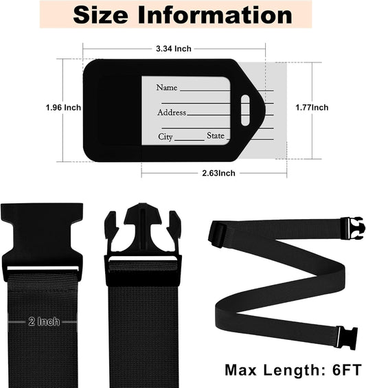 8 Pack Luggage Straps and Tags Set (4 Straps, 4 Tags), Luggage Straps for Suitcases TSA Approved Suitcase Belt Luggage Tags, Black