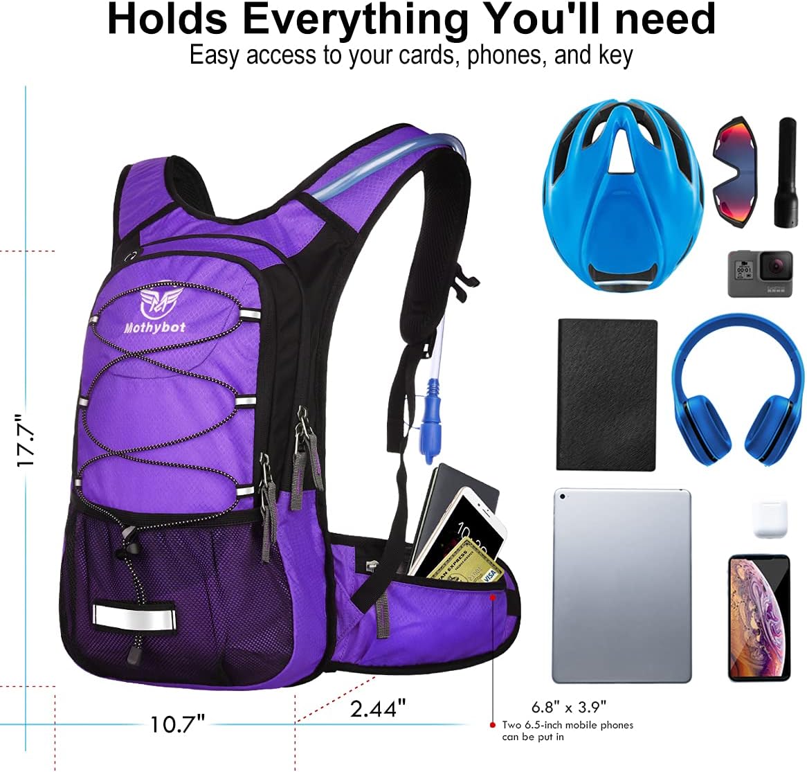 Insulated Hydration Backpack Pack with 3L BPA Free Leak Proof Water Bladder, Large Storage Lightweight Hiking Daypack with Waist Pouches & Cooler Layer, for Running, Biking, Camping, Festival