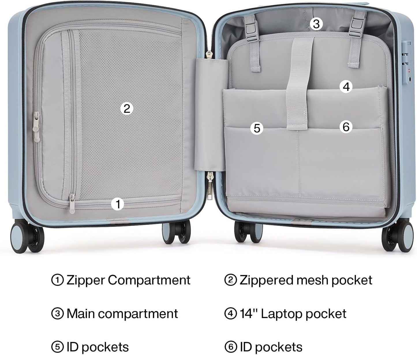 Hanke 16 Inch Underseat Carry On Luggage, Airline-Approved Hard Shell Small Suitcase with Spinner Wheels, Lightweight Tsa Lock Travel Luggage for Short Trips(Gray)