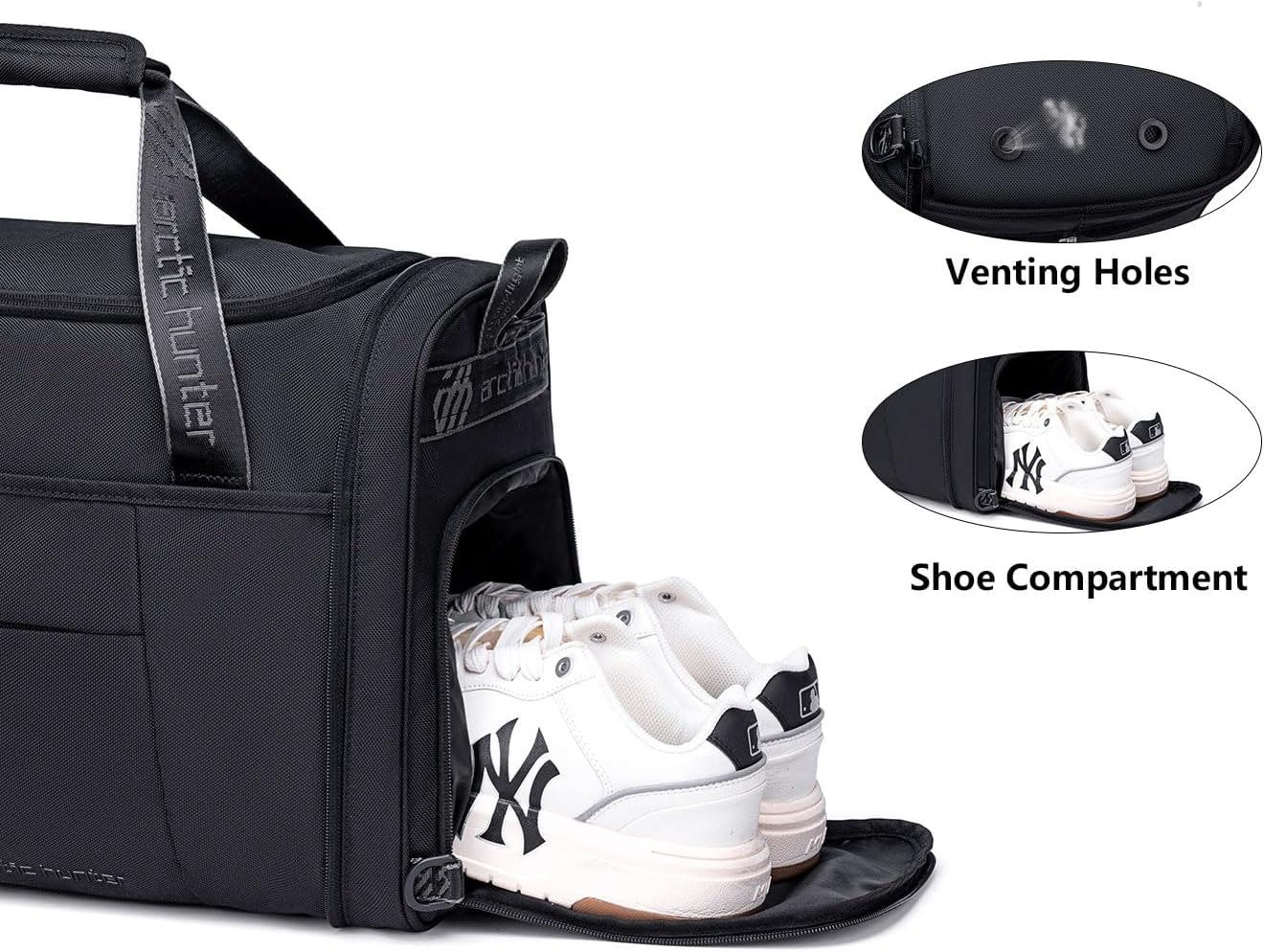 Gym Bags for Men Women, 42L Large Travel Duffle Bag, Carry On Bag for Airplanes with Shoe Compartment for Sports, Weekend Trips, Overnight and Camping - Black