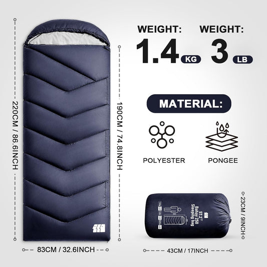Sleeping Bags for Adults Cold Weather,Portable, Waterproof,Lightweight Camping Sleeping Bag for Tall Girls Boys with Compression Sack for Warm Camping, Hiking, Outdoor & Indoor