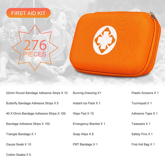 276PCS Mini Car First Aid Kit Travel Size for Business Trips, Compact First Aid Emergencies Kit Supplies for Rv Hiking Rode Trips Home Essentials, Orange AMORNING