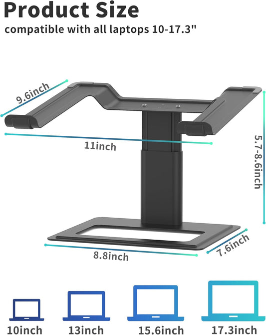 SOUNDANCE Adjustable Laptop Stand for Desk, Computer Stand, Ergonomic Laptop Riser Holder Compatible with 10 to 17.3 Inches Notebook PC Computer, Aluminum Black
