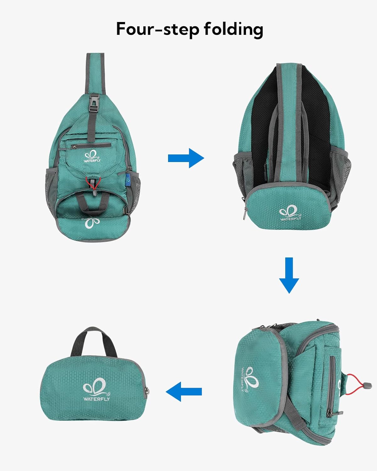 WATERFLY Packable Small Crossbody Sling Backpack Shoulder Chest Bag Daypack for Hiking Traveling