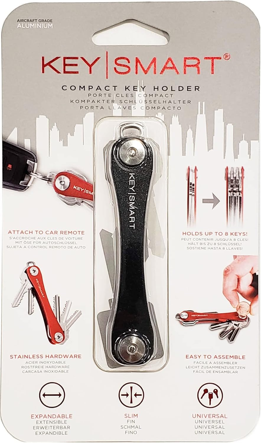 KEYSMART Key Holder for Keychain - Compact Key Organizer for Key Chain, Minimalist Clutter-Free EDC Keychains Key Ring, Black Aluminum, 8 Keys