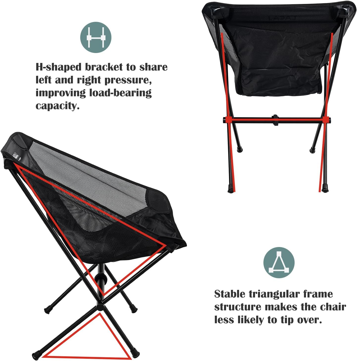 Ultra-Light Folding Camping Chair, All-Aluminum Frame, Surper Breathable Fabric, Easy to Carry, Compact Storage Size (1, Black)