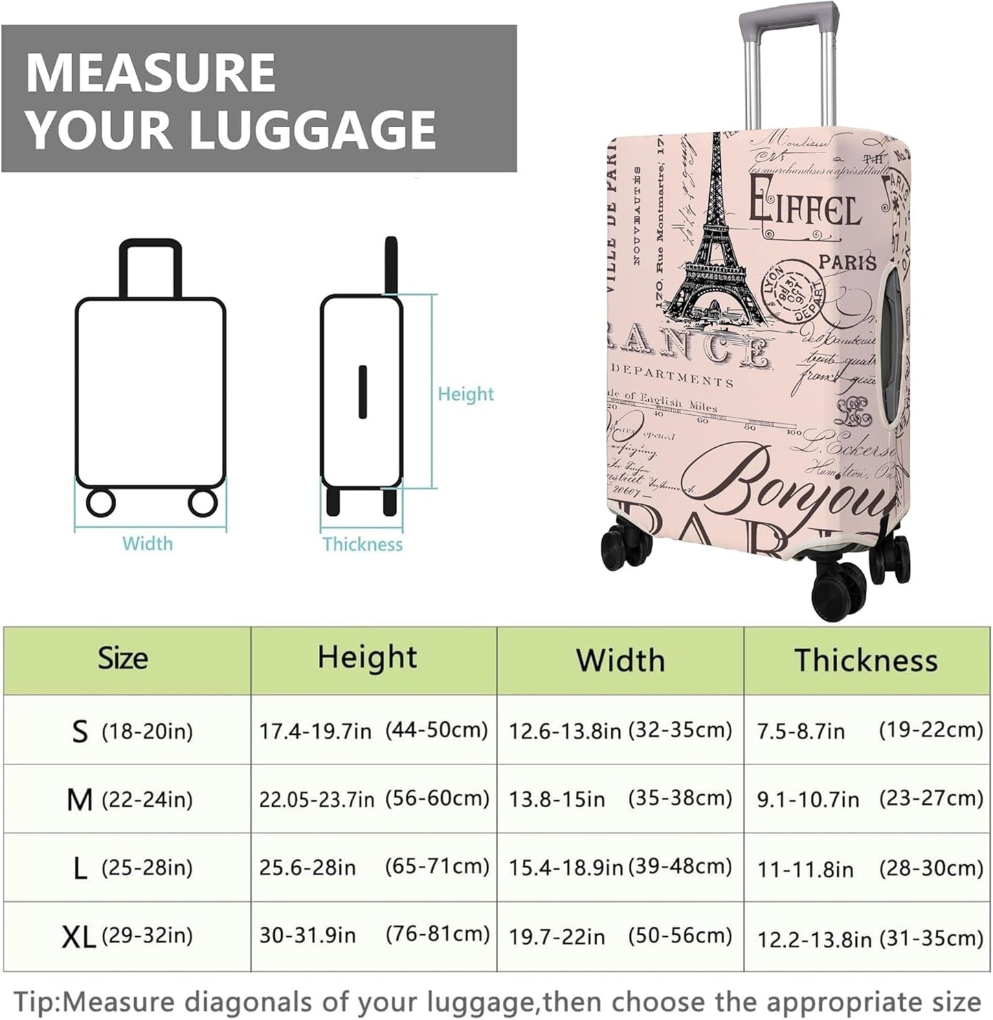 Travel Luggage Cover Suitcase Protector Fits 18-32 Inch Wheel Covers PatternedTravel Related Items Flower Luggage Protector Elastic L