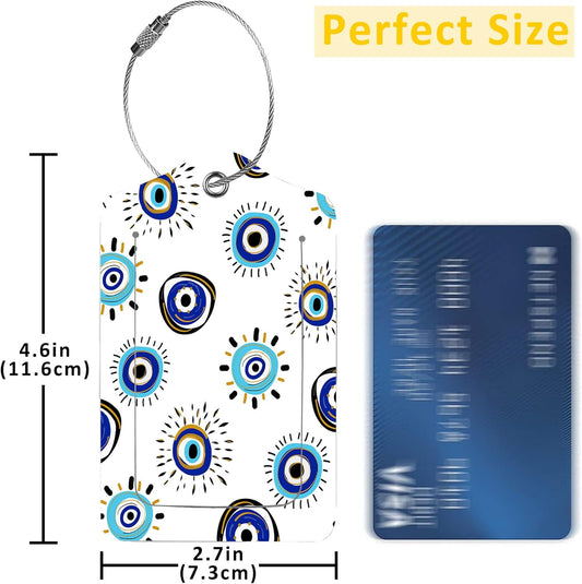 2 Pack Luggage Tag for Suitcase,Evil Eye PU Leather Suitcase Tags Identifiers with Privacy Name Address Labels and Durable Steel Loop for Women Men Travel