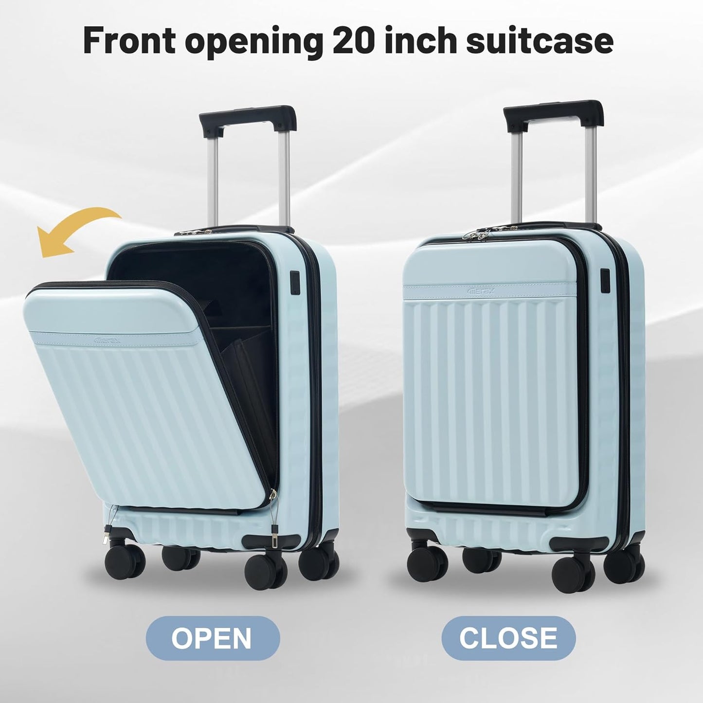 Merax Luggage Sets Front Opening, 2 Piece Hardshell Suitcase with Spinner Wheels and Bags,Lightweight Carry on Luggage with USB Port,20+24,Light Blue