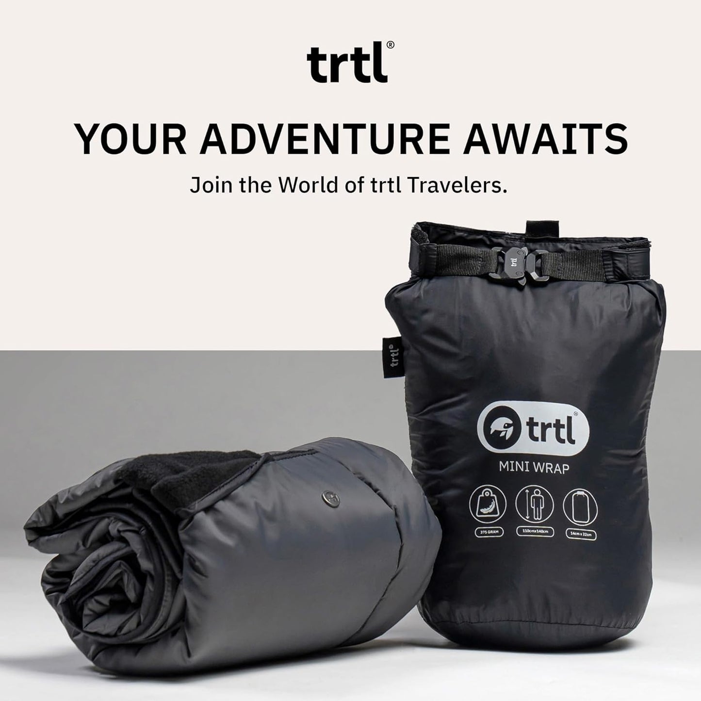 trtl Mini Wrap Compact Travel Blanket - Quilted Insulation - Convenient, Packable Blanket - Comes with Roll-Top Bag - Features a Secure Pocket