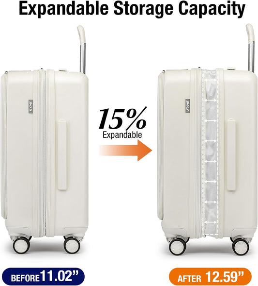 KYME Hardside Carry On Luggage with Laptop Compartment (White, Carry-On 20 Inch)