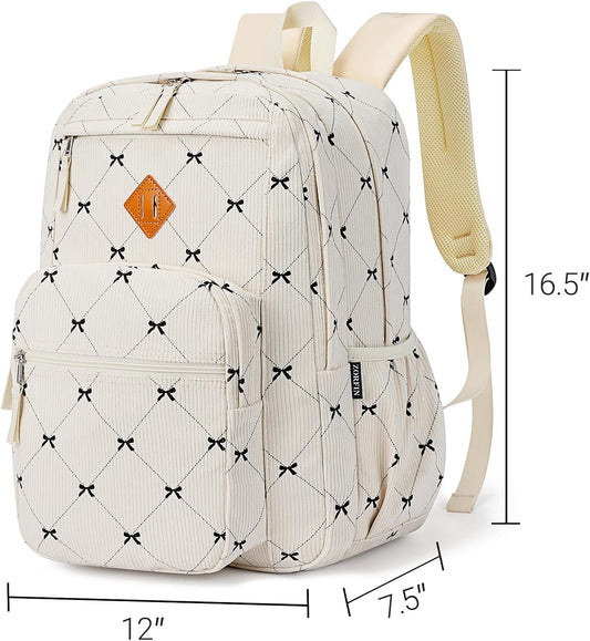 ZORFIN 26L Backpack for College, and Travel: Corduroy Bookbag - Bowknot