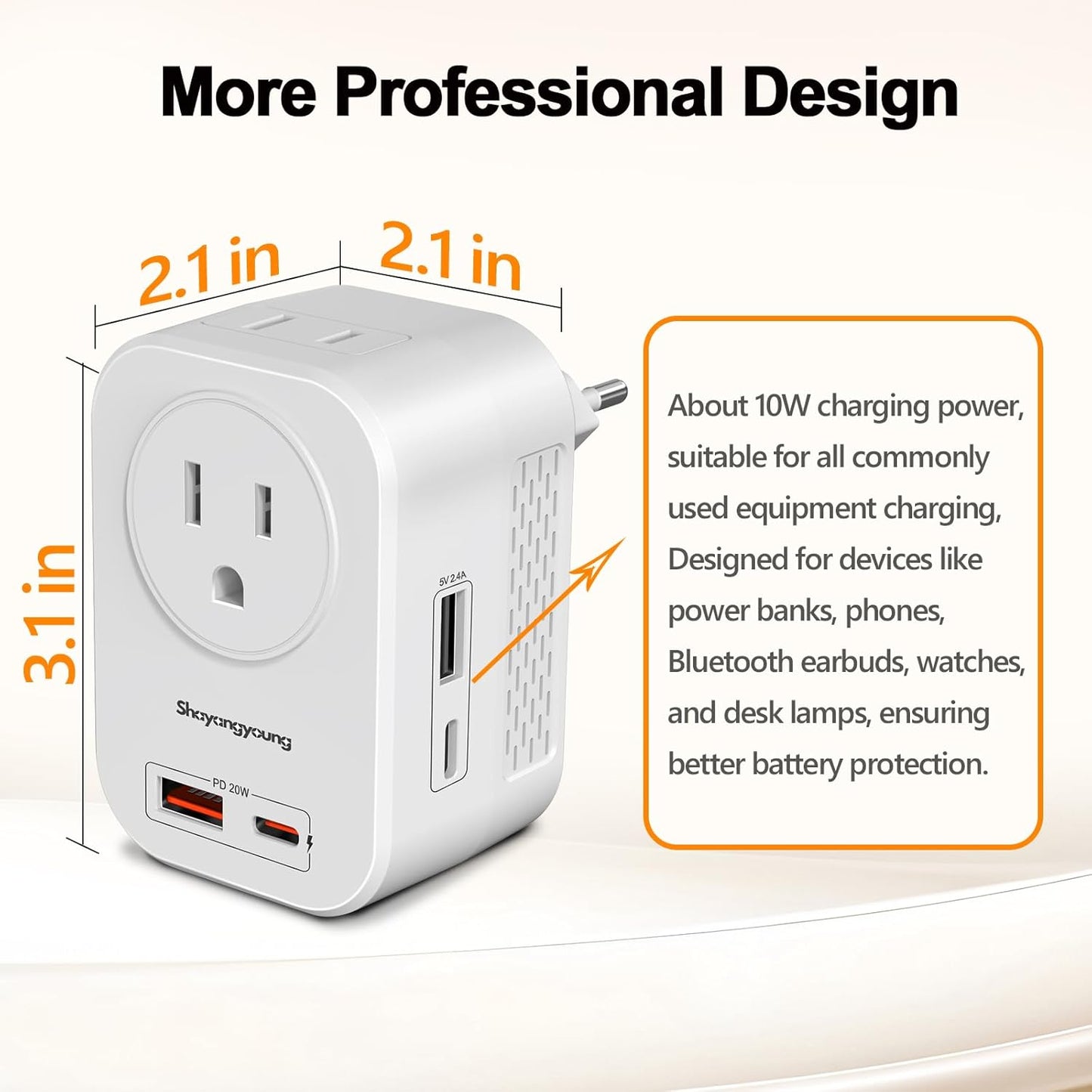 220V to 110V Voltage Converter US to Europe International Universal Travel Adapter, 20W PD With 2 USB-A 2 USB-C Port, Worldwide Power Converter Plug Combo US to Spain Italy Greece WHITE-I