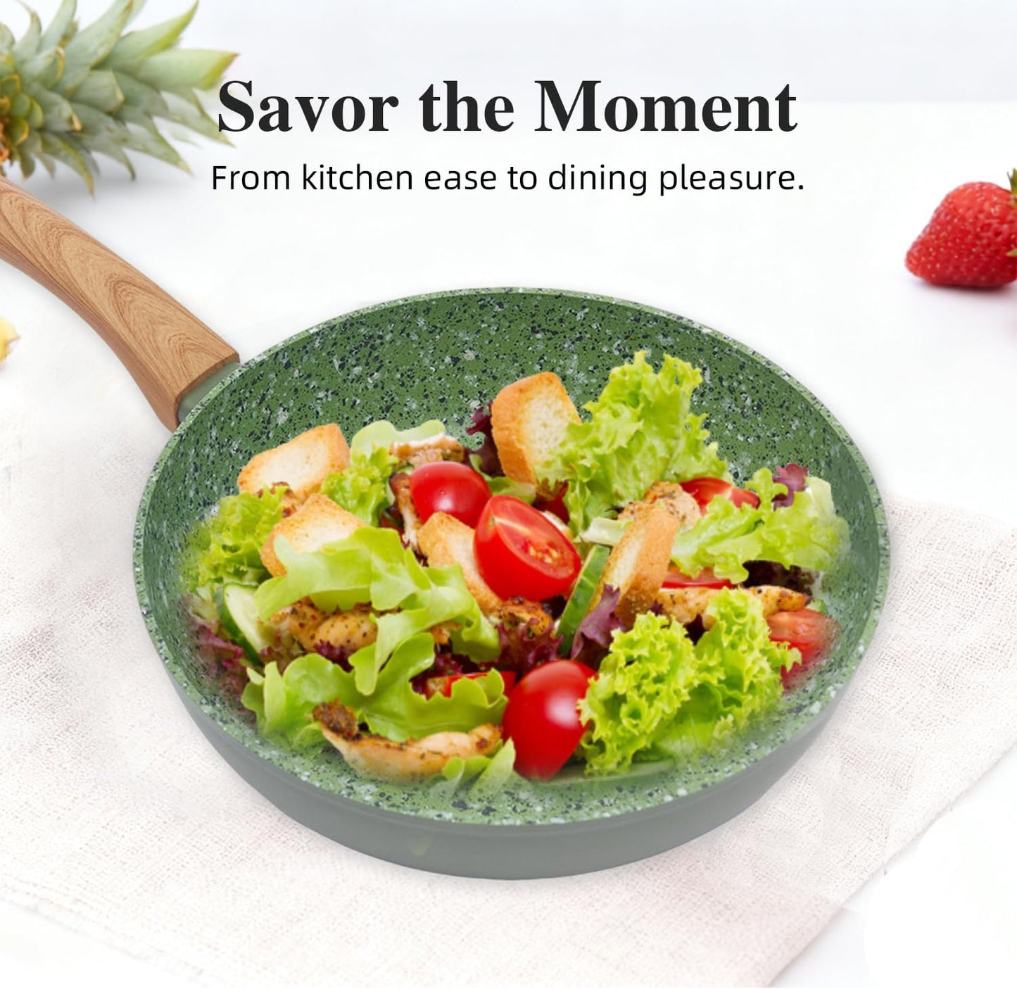 3-Piece Nonstick Pots and Pans Set with Lids, Includes 10.25 Inch Frying Pan 1.5Qt Saucepan and 2.2Qt Stock Pot, PFOA Free Dishwasher Safe Induction Compatible Family Cookware, Green