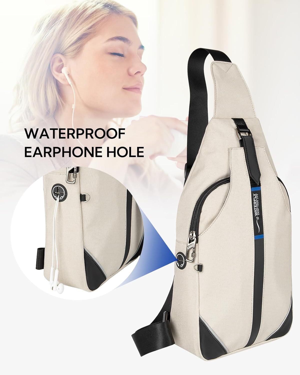 WATERFLY Small Crossbody Sling Backpack Anti Theft Backpack for Traveling Chest Shoulder Bag