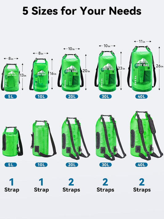 HEETA Dry Bag Waterproof for Women Men, 5L/10L/20L/30L/40L Roll Top Lightweight Dry Storage Bag Backpack with Phone Case for Travel Swimming Boating Kayaking Paddle Board Camping Beach Accessories