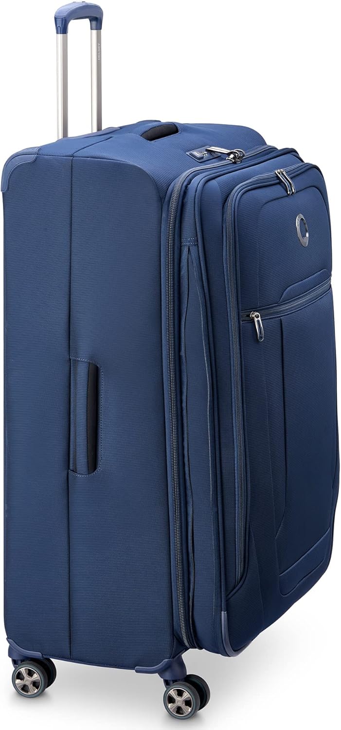 DELSEY PARIS Helium DLX Softside Expandable Luggage with Spinner Wheels, Navy Blue, Checked-Large 29 Inch
