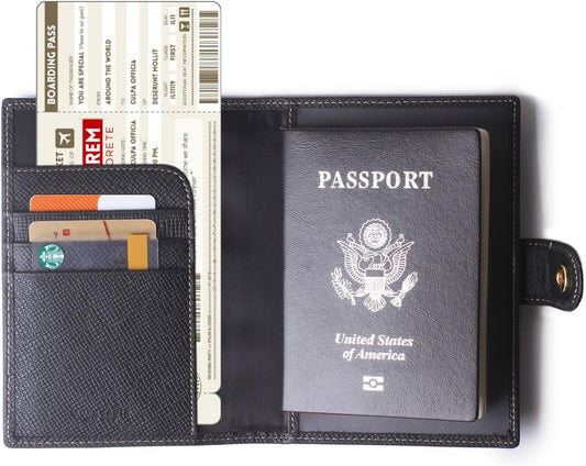 Genuine Leather Passport Case, RFID Passport Cover with Credit Card Holder for Women and Men Family ID Travel