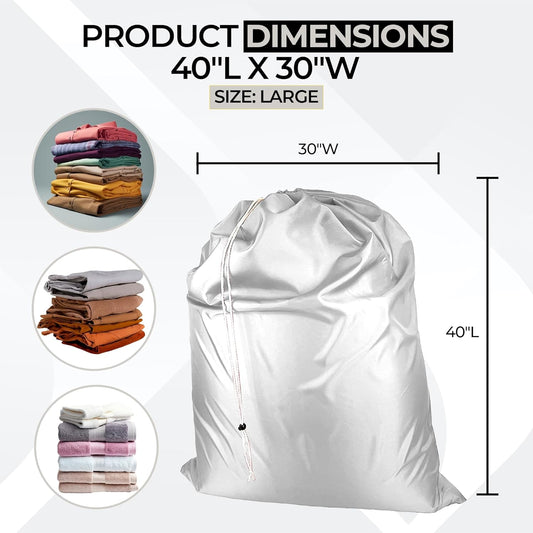 Laundry Bag with Locking Closure Drawstring – Extra Large Heavy Duty 100% Nylon, Large & Foldable Clothes Sack – Lightweight Dirty Laundry Organizer for Travel, Dorm, Gym – L 40" x H 50" (WHITE)