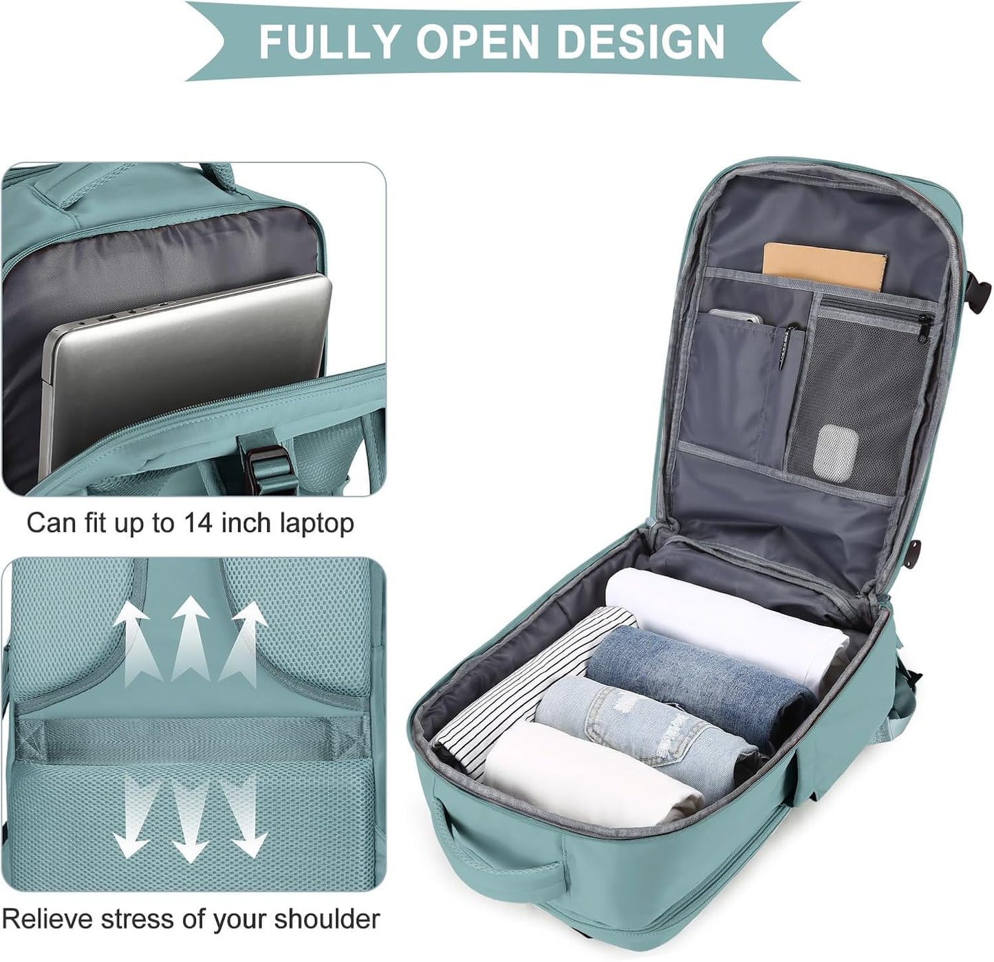 coowoz Large Travel Backpack For Women Men,Carry On Rucksack Flight Approved,Hiking Backpack Waterproof Outdoor Sports Casual Daypack Fit 15.6 Inch Laptop Compartment (Blue)