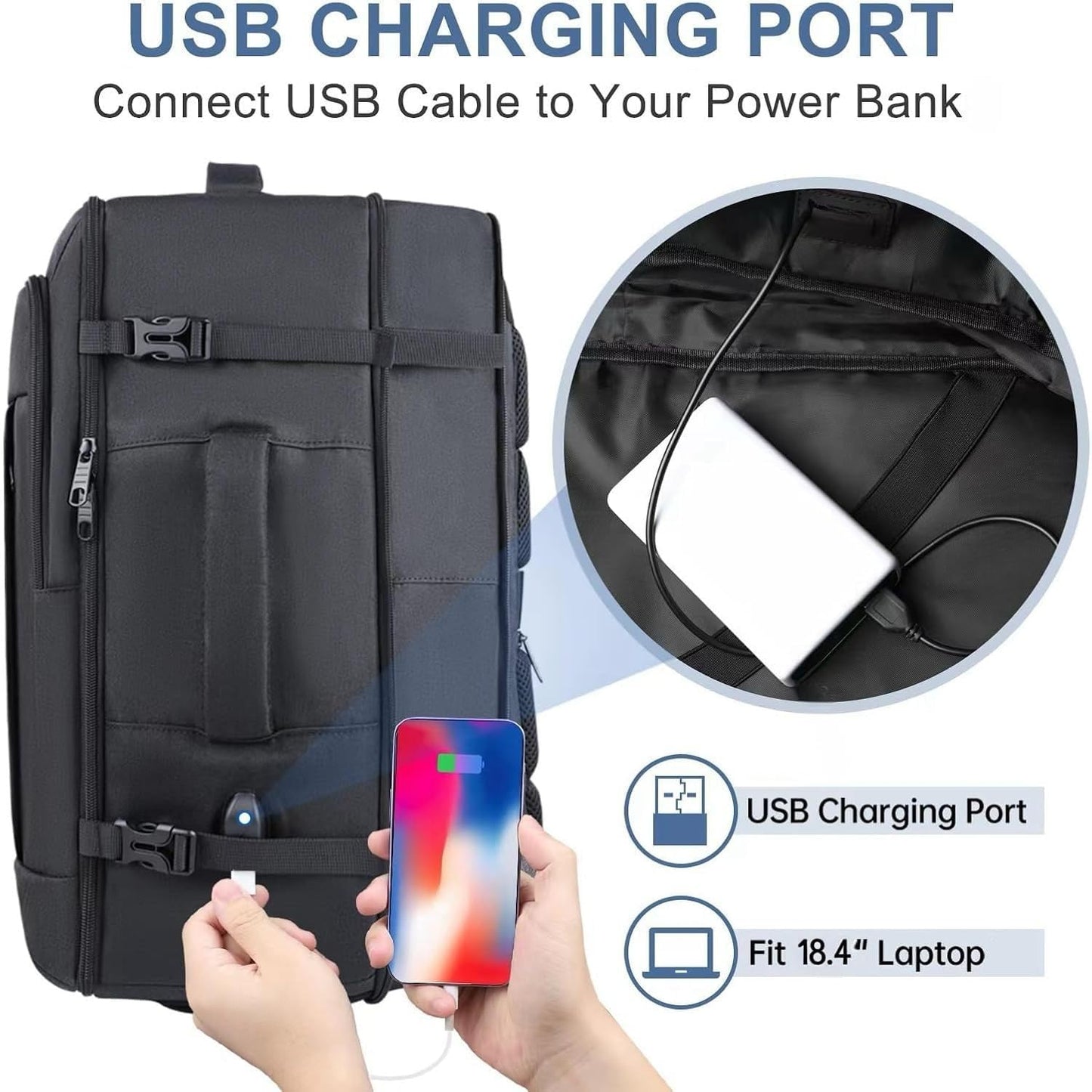 55L Carry On Backpack, Extra Large Travel Backpack for Men & Women, Expandable 60L Big Capacity Bag For Airplanes, Travel Gifts for Men Women, Fits 18.4 Inch Laptop, Luggage Suitcase Daypack, Black