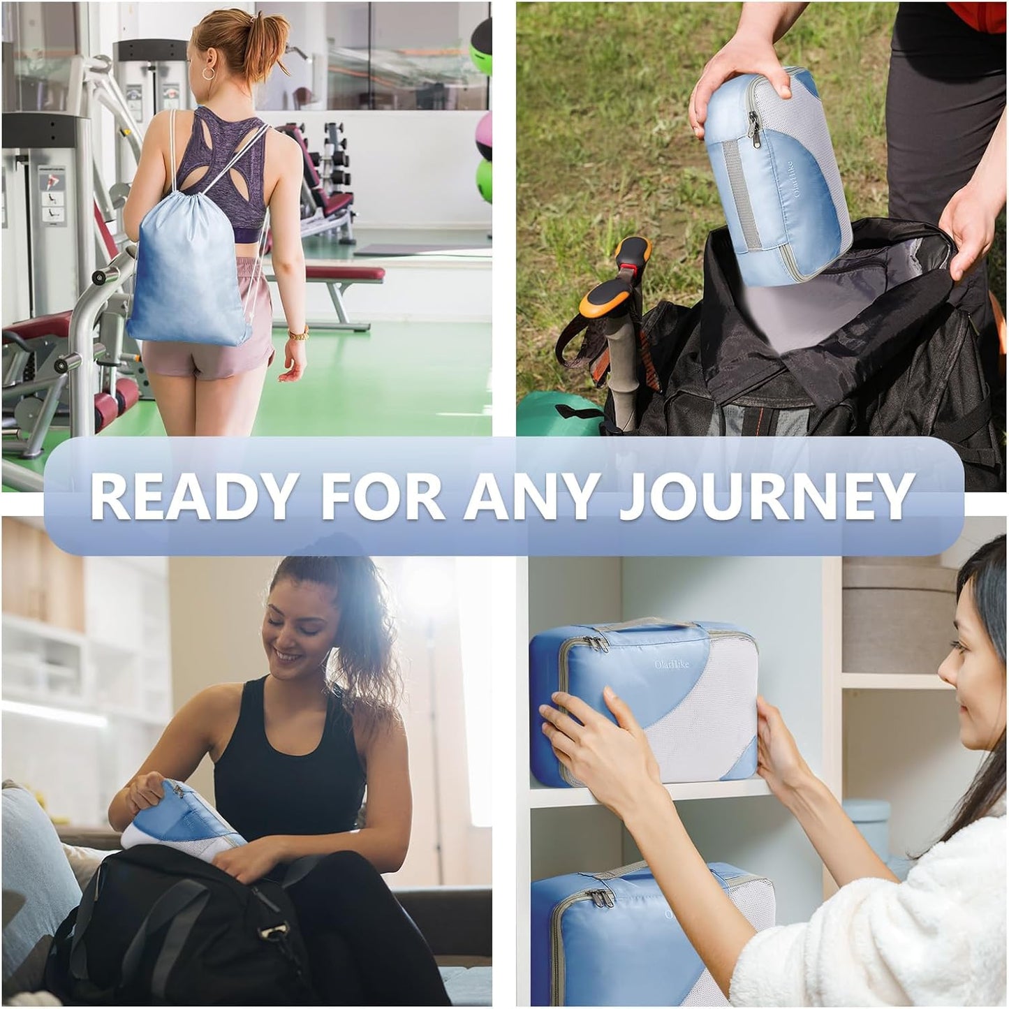 8 Set Packing Cubes for Travel, Gifts for Women Mom,Anti-Tearing Suitcase Organizer for Luggage with Shoe & Hanging Toiletry Bag,OlarHike Vacation Essentials & Accessories for Cruise Ship,Blue