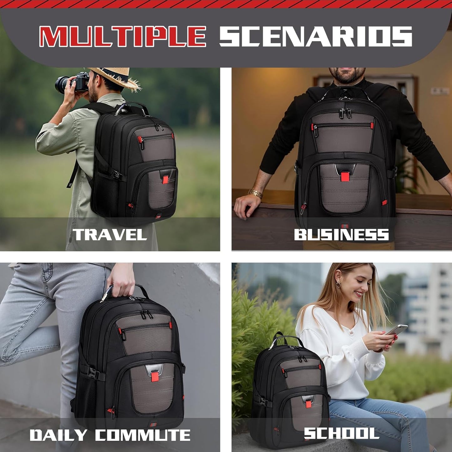 Extra Large Backpack, Travel Backpack, 17.3 Laptop In for Men, Extra Sturdy TSA Friendly with USB Port College School Rucksack Bag Gifts for Him Men Women, Grey