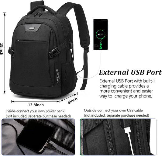 DUSLANG Anti-Theft Laptop Backpack, Black, 15.6-14-13 Inch Laptop Sleeve, USB Charging Port