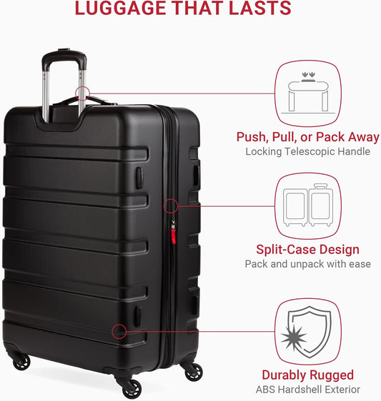 SwissGear 7366 Hardside Expandable Luggage with Spinner Wheels, Black, Checked-Large 27-Inch