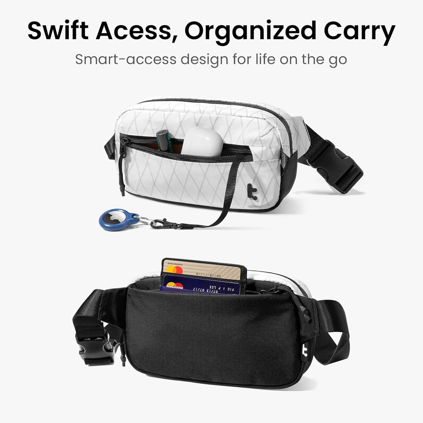 tomtoc 1.5L X-Pac Sling Bag with RFID Blocking, Crossbody Bag Minimalist Chest Shoulder Pack for Men/Women, Water-resistant Lightweight Casual Funny Pack for Travel, Daily Commute