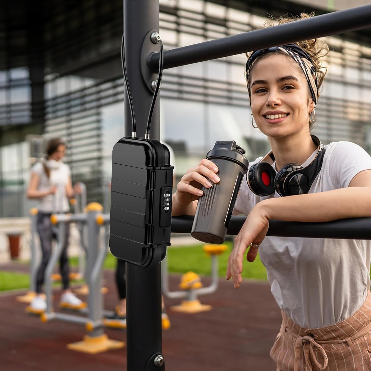 HUANLANG Portable Safe Lock Box with Combination Lock Mini Beach Travel Safe Waterproof Small Lockable Box with Removable Wire Rope Combination Safe Box for Dorm,Travel,Beach,Hotel,Car,Home,Office