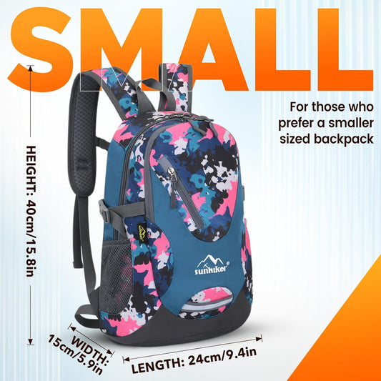 sunhiker Small Cycling Hiking Backpack Water Resistant Travel Backpack Lightweight Daypack M0714 (20-25L-Pink Camo