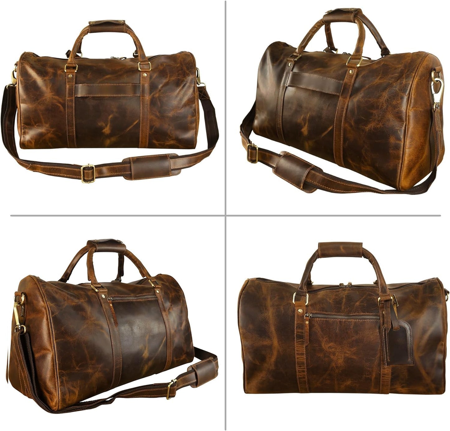 ELIZO Leather Duffle Bag For Men Women REAL FULL GRAIN Travel Overnight Weekender Carry On Luggage Sports Gym Bags (Antique 20 Inch) Origin