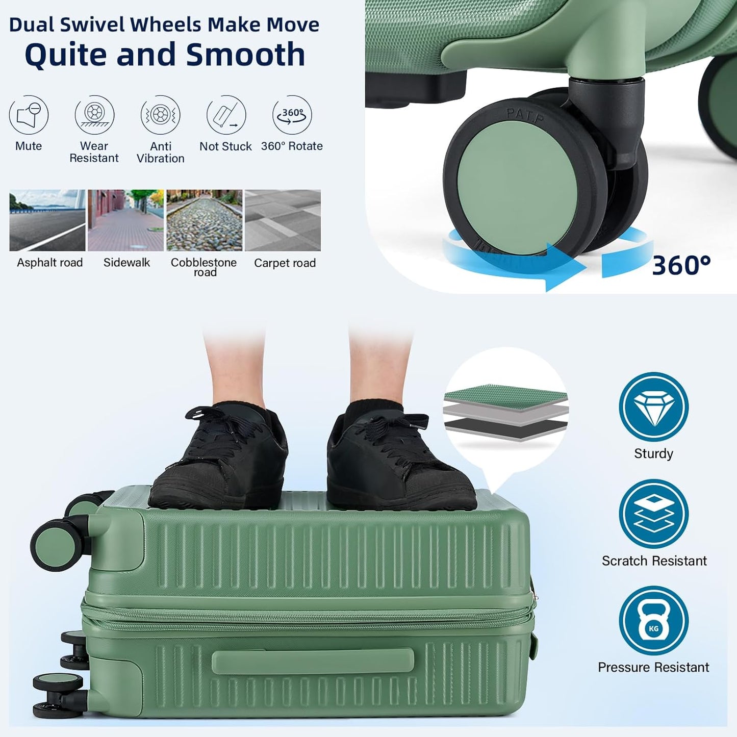 28 Inch Luggage Hard Shell Suitcases, Expandable Travel Checked Luggage 28 Inch, Large Check In Luggage with Spinner Wheels Cup Holder Charger Built in Lightweight Suitcase, Forest Green